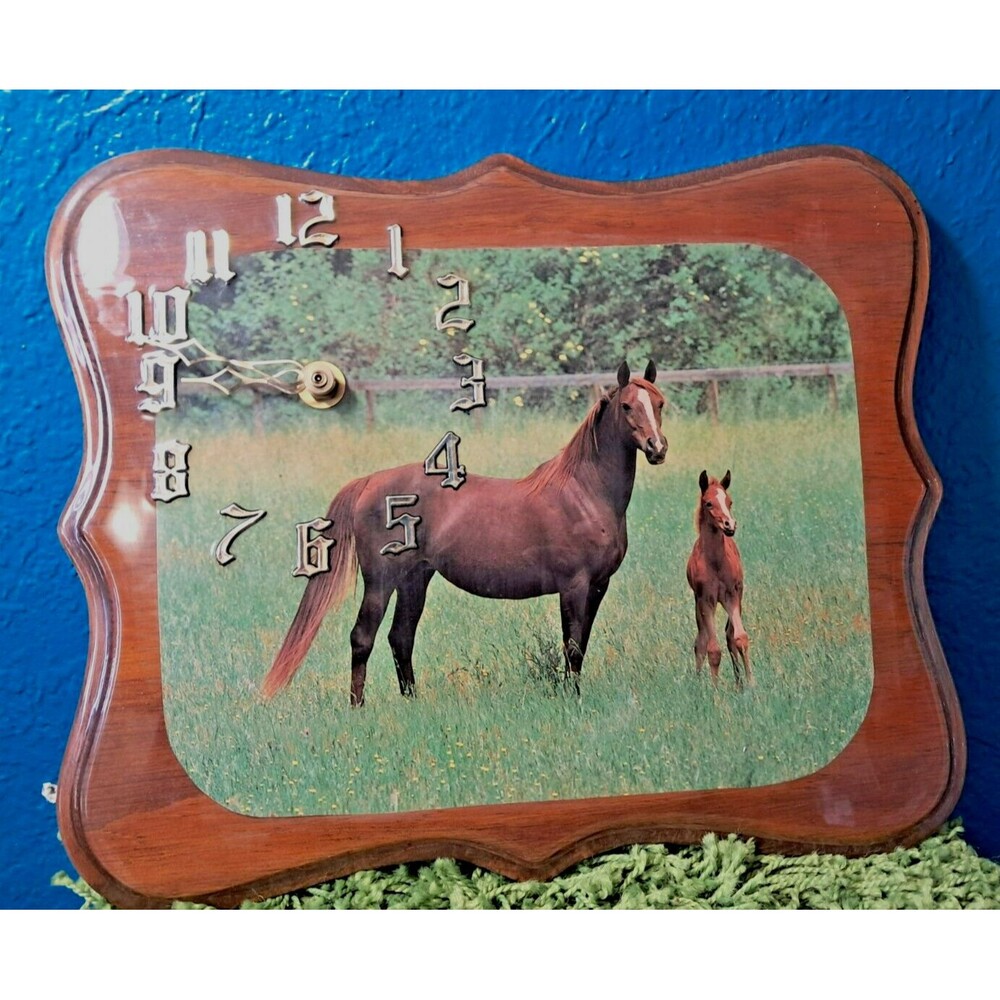 Vintage Horse Lacquered Wood Wall Clock  WORKS Tom Landgraf 12x10